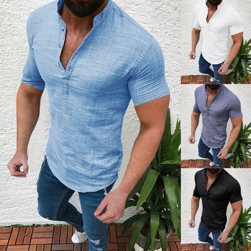 Slim Fit Tees Tops Male Breathable Linen Shirt Men's Casual Blouse Cotton Linen shirt Loose Tops Short Sleeve Tee Shirt S-2XL