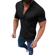 Load image into Gallery viewer, Slim Fit Tees Tops Male Breathable Linen Shirt Men&#39;s Casual Blouse Cotton Linen shirt Loose Tops Short Sleeve Tee Shirt S-2XL