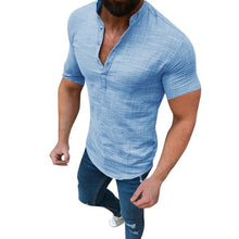 Load image into Gallery viewer, Slim Fit Tees Tops Male Breathable Linen Shirt Men&#39;s Casual Blouse Cotton Linen shirt Loose Tops Short Sleeve Tee Shirt S-2XL
