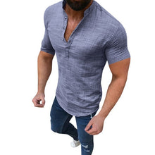 Load image into Gallery viewer, Slim Fit Tees Tops Male Breathable Linen Shirt Men&#39;s Casual Blouse Cotton Linen shirt Loose Tops Short Sleeve Tee Shirt S-2XL