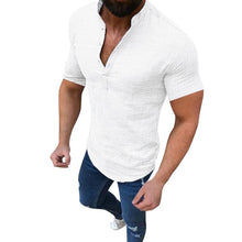 Load image into Gallery viewer, Slim Fit Tees Tops Male Breathable Linen Shirt Men&#39;s Casual Blouse Cotton Linen shirt Loose Tops Short Sleeve Tee Shirt S-2XL