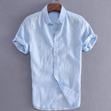 Load image into Gallery viewer, 2019 New Men&#39;s Casual Cotton linen shirt Male White Short Sleeve Shirts Men Summer Solid Color Shirt Tops M-3XL