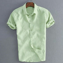 Load image into Gallery viewer, 2019 New Men&#39;s Casual Cotton linen shirt Male White Short Sleeve Shirts Men Summer Solid Color Shirt Tops M-3XL