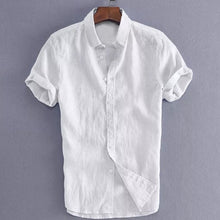Load image into Gallery viewer, 2019 New Men&#39;s Casual Cotton linen shirt Male White Short Sleeve Shirts Men Summer Solid Color Shirt Tops M-3XL