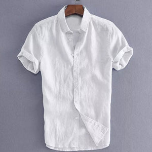 2019 New Men's Casual Cotton linen shirt Male White Short Sleeve Shirts Men Summer Solid Color Shirt Tops M-3XL